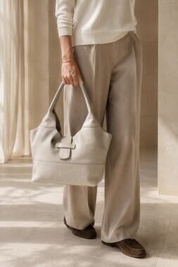 Loro Piana Ivory Leather Shoulder Bag Made in Italy